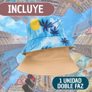 Sombrero Pescador Bordado Doble Faz Azul Playa/beige