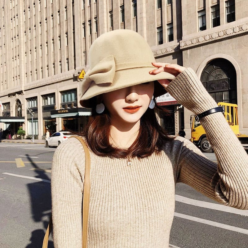Sombrero De Lana Con Moño Para Mujer