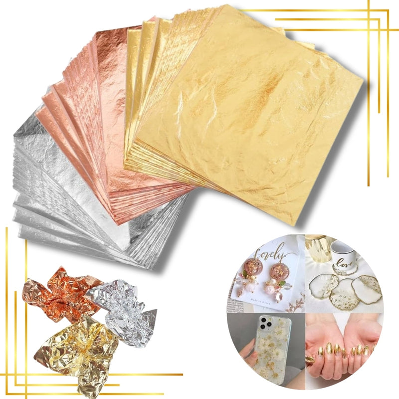 Hojas De Papel Doradas Decorativas Artesanales Oro DIY 100 Unidades