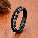 Manilla Pulsera En Cuero Trenzado Para Hombre Cuarzo Morado