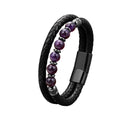 Manilla Pulsera En Cuero Trenzado Para Hombre Cuarzo Morado