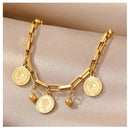 Pulsera Manilla De Eslabones Dije De Moneda Bohemia Trendy