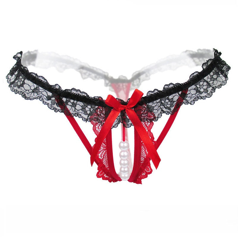 Lenceria Pantie Sexy Para Mujer Con Encaje Y Perlas