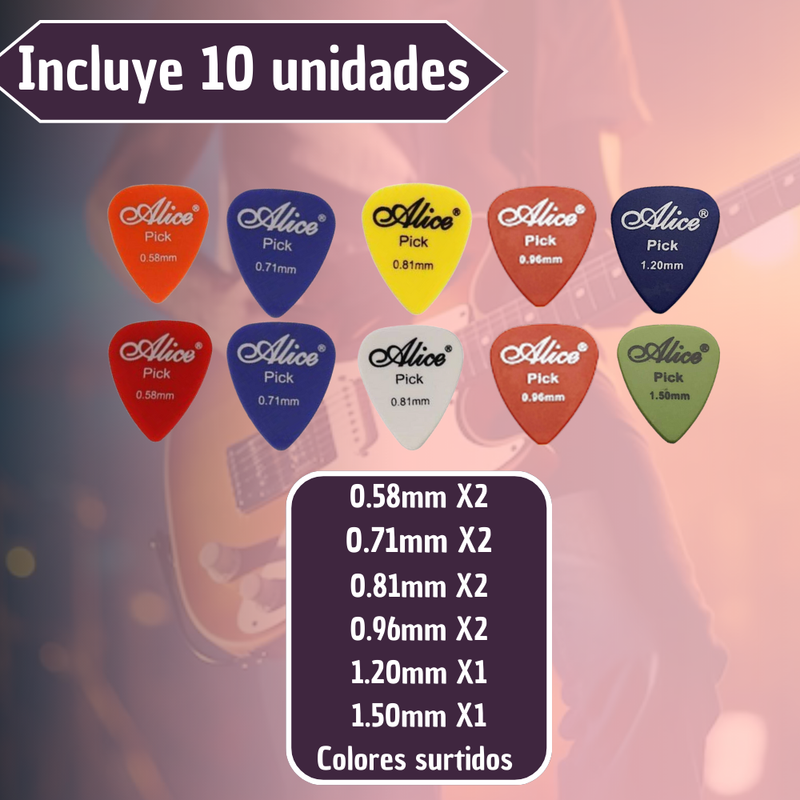 Picks uñas púas Alice X10 unidades sin caja
