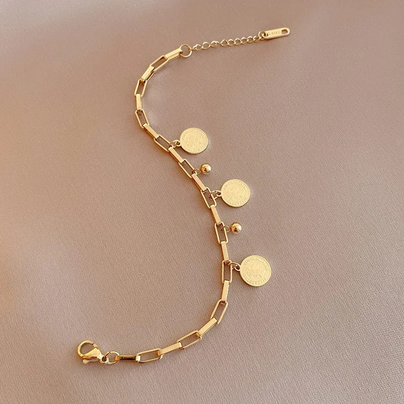 Pulsera Manilla De Eslabones Dije De Moneda Bohemia Trendy