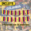 Pasa Calle Bandera Colombia 16 Banderines Decorativos 5.4 Metros