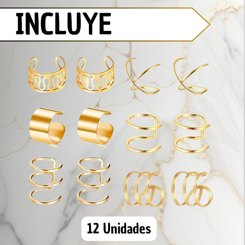 Aretes Ear Cuff Set 12 Piezas Ajustables Sin Perforacion