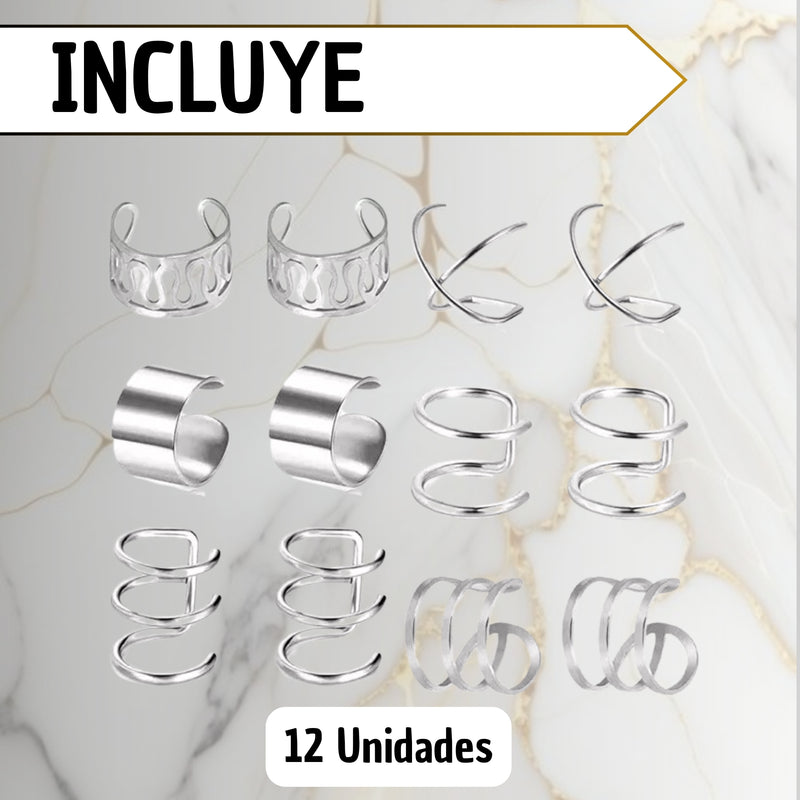 Aretes Ear Cuff Set 12 Piezas Ajustables Sin Perforacion
