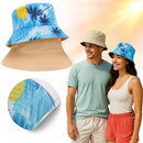 Sombrero Pescador Bordado Doble Faz Azul Playa/beige