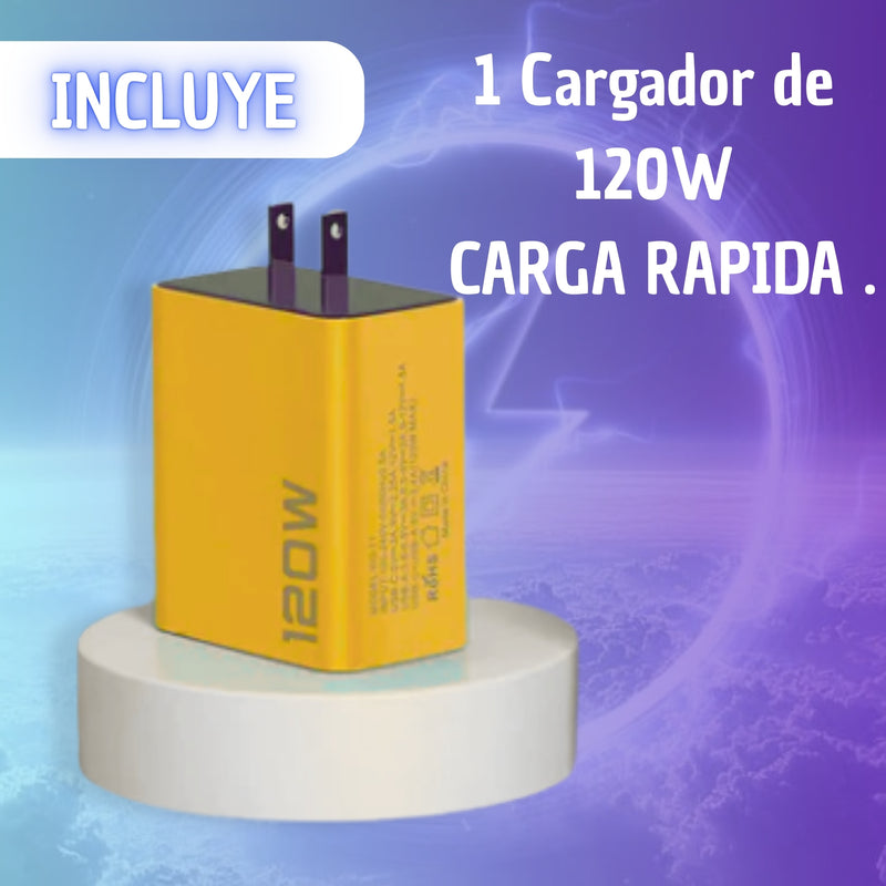 Cargador 120w Doble Puertos Tipo C Usb Carga Rapida Pro