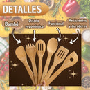 Kit de Utensilios Cocina Bambú Ecológico con Organizador