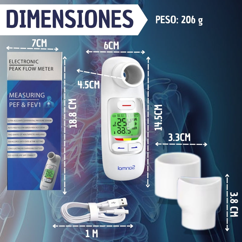 Espirometro Con Medidor De Flujo Maximo Pef Y Fev1 Original