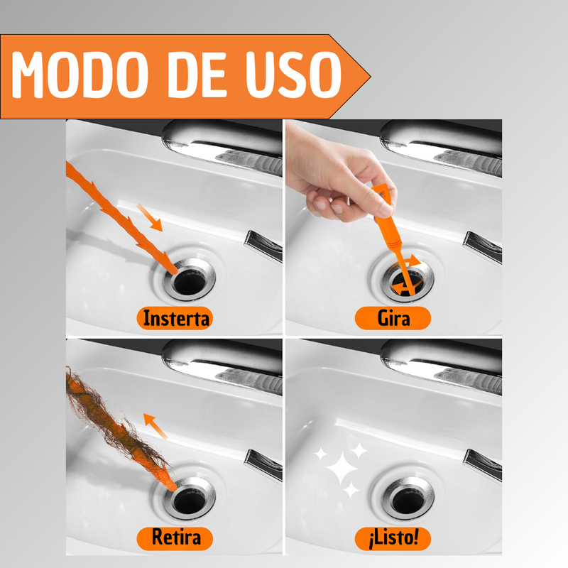Sonda Destapa Cañería Sifones Limpiar Pelos Fácil Flexible