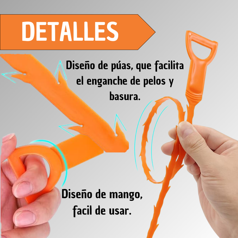 Sonda Destapa Cañería Sifones Limpiar Pelos Fácil Flexible
