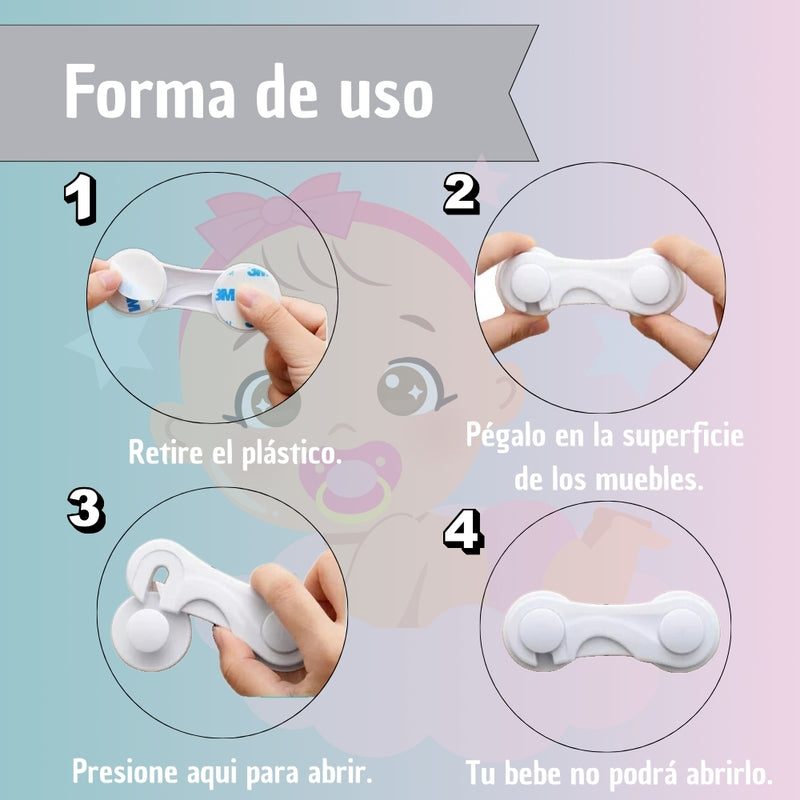 Broche Bloqueo Seguro Cajón Puertas Protección Bebé Niños X5