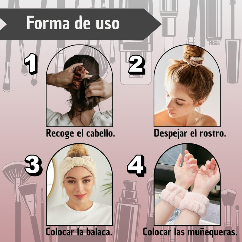 Kit Balaca Muñequeras Para Rutina De Maquillaje Y Skin Care