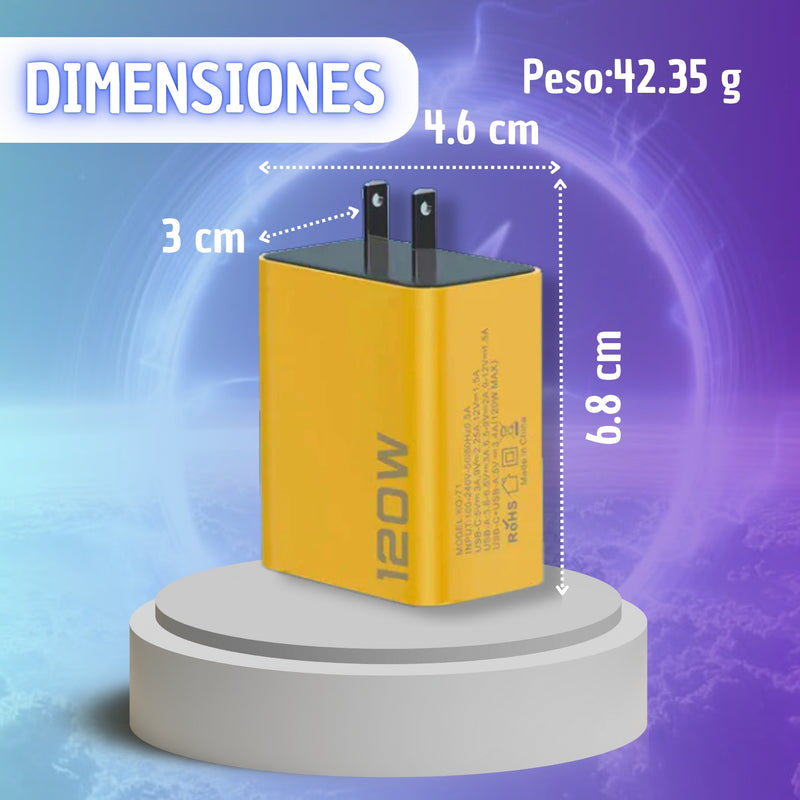 Cargador 120w Doble Puertos Tipo C Usb Carga Rapida Pro