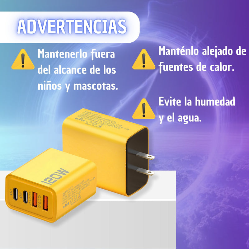 Cargador 120w Doble Puertos Tipo C Usb Carga Rapida Pro
