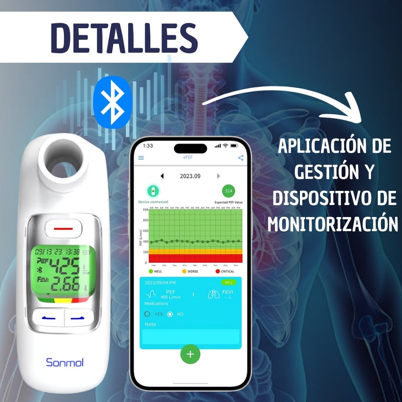 Espirometro Con Medidor De Flujo Maximo Pef Y Fev1 Original