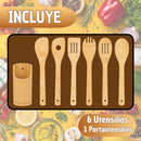 Kit de Utensilios Cocina Bambú Ecológico con Organizador