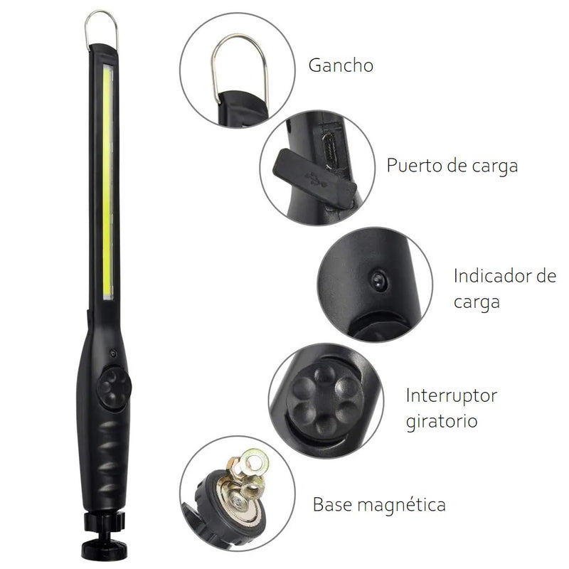 Linterna Led Base Magnética Rotacion 360 Gancho 3 Modos