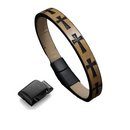 Manilla Pulsera Para Hombre Cuero Cruz Broche Magnético