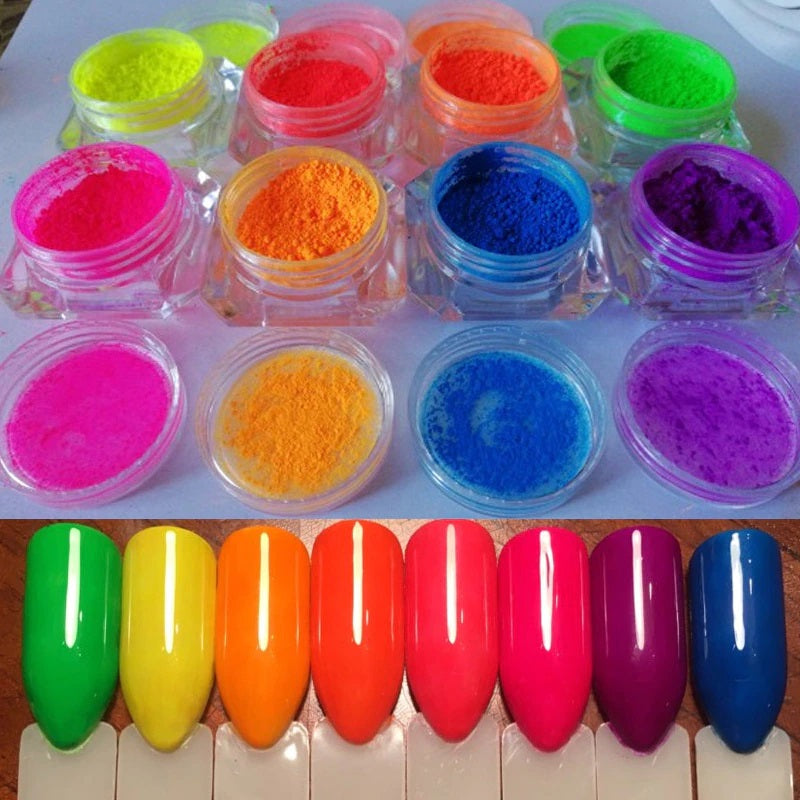 Pigmento Polvo 12 Unidades Nail Art Uñas Neon Fluorescente