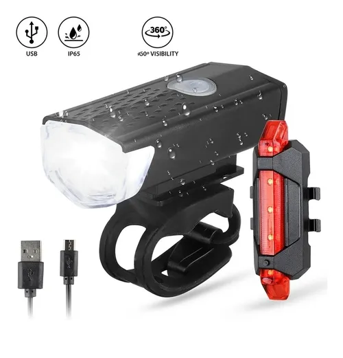 Combo Luz Delantera Y Trasera Bicicleta Led Recargable Usb