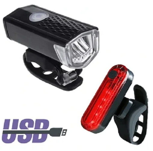 Combo Luz Delantera Y Trasera Bicicleta Led Recargable Usb