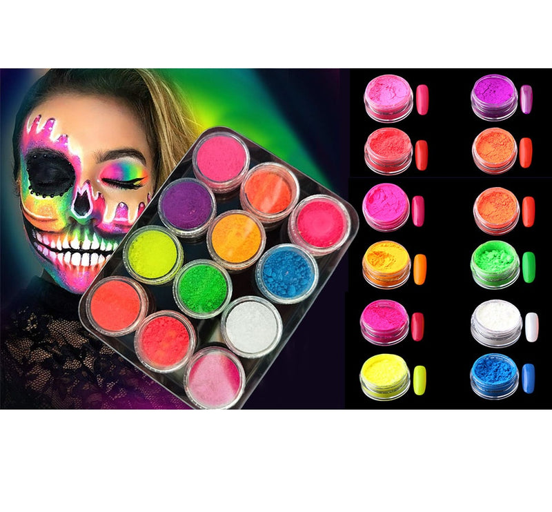 Pigmento Polvo 12 Unidades Nail Art Uñas Neon Fluorescente