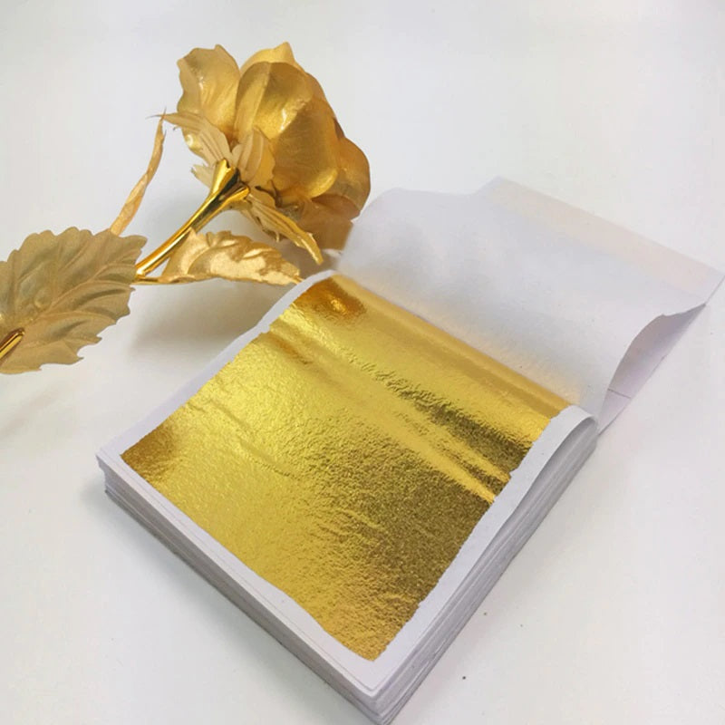 Hojas De Papel Doradas Decorativas Artesanales Oro DIY 50 Unidades