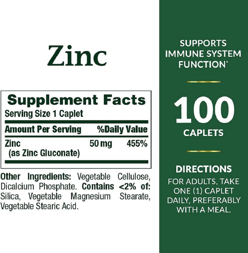 Nature's Bounty Zinc 50mg Sistema Inmune 100 Tabletas