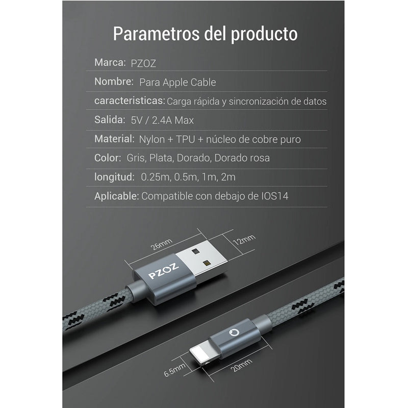 Cable De Carga Rapida 3 Metros Para iPhone Lightning Pzoz