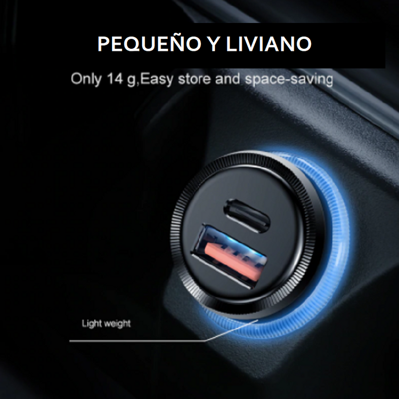 Cargador de Celular para Carro USB y Tipo C Carga Rápida