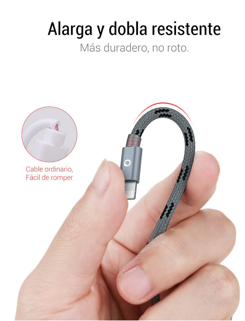 Cable Cargador Carga Rápida (Tipo C, iPhone y Micro USB) 100cm