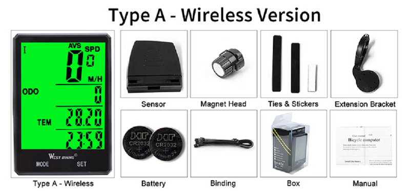 Velocímetro West Biking Pantalla 2.8" inalámbrico + soporte frontal